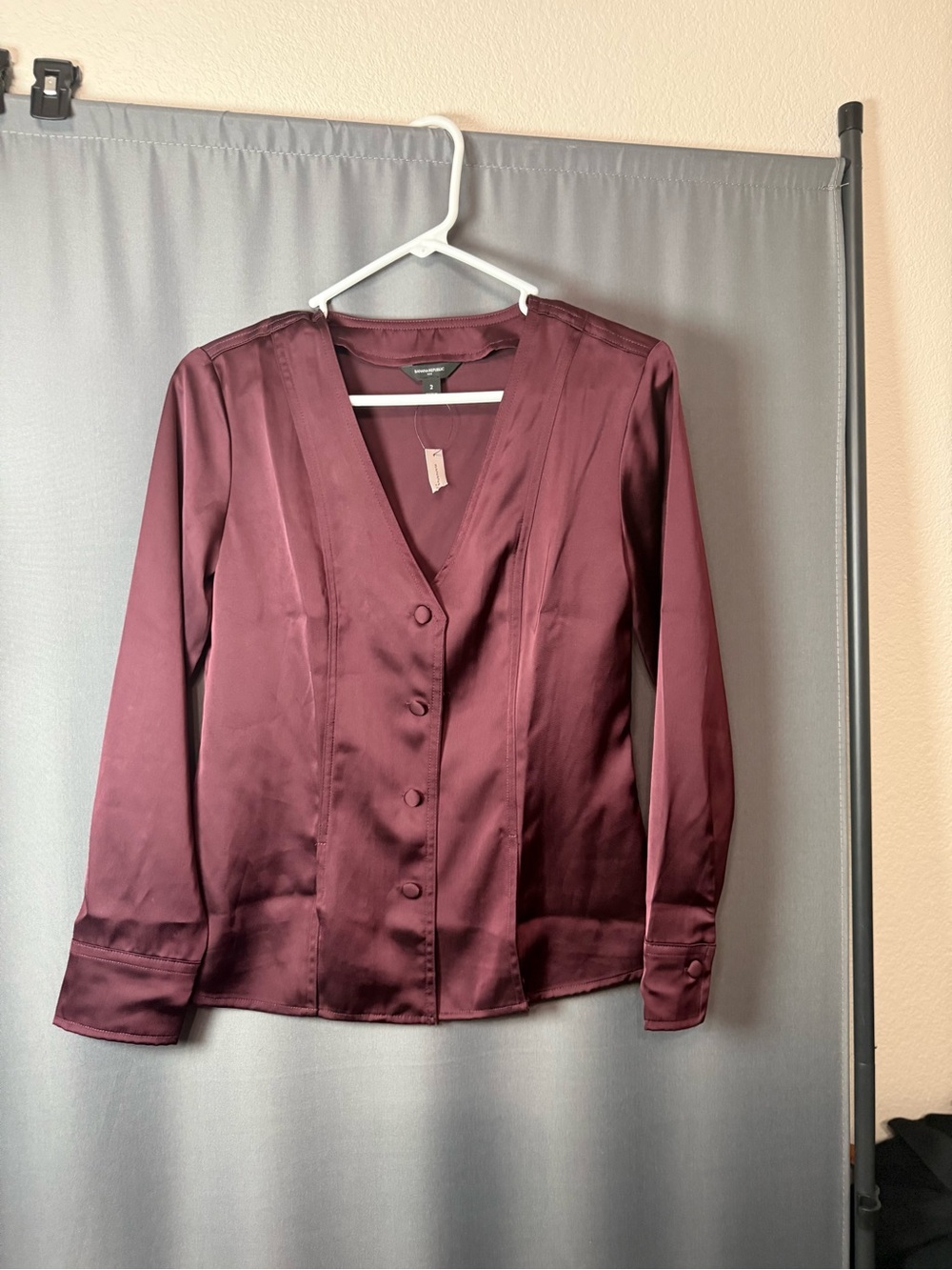 Banana Republic Satin Button-Front Blouse in Burgundy